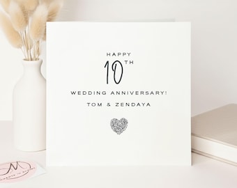 Luxury Handmade Personalised 10th Wedding Anniversary Card For Friend Couple
