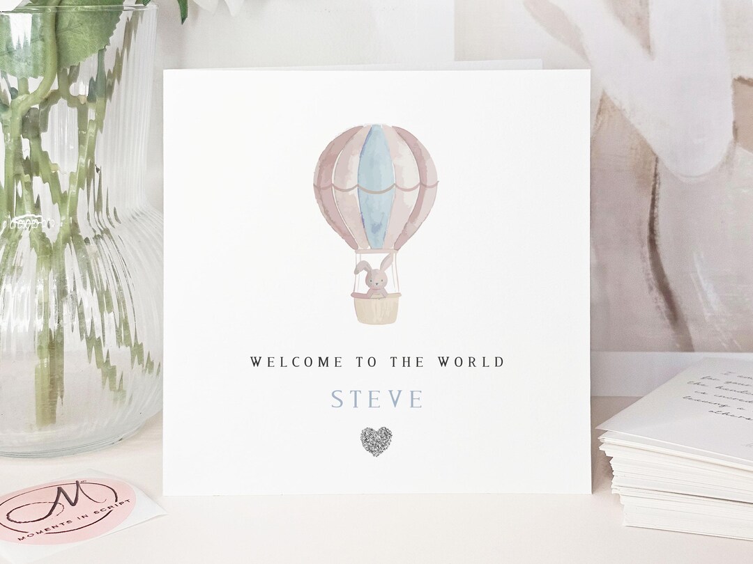 Welcome to the World Baby Boy Personalised Card for New Arrival, Silver ...