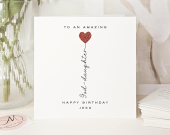 Luxury Handmade Personalised Glitter Heart Birthday Card for Goddaughter