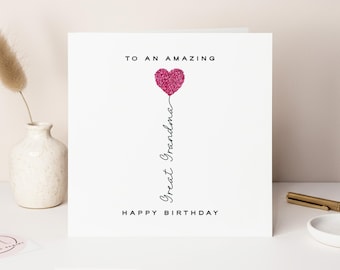 Luxury Personalised Pink Glitter Heart Birthday Card for Great Grandma, Great Grandma Birthday Card