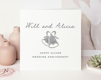 Silver 25th Wedding Anniversary Card, 25 Years Married Card,| Anniversary Card for Friends,  Mum & Dad Silver Anniversary Card