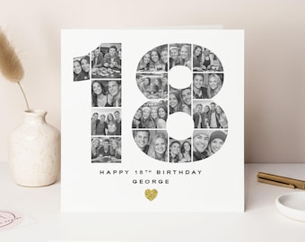 Photo Personalised 18th Birthday Black & White Photo Card: Gold Glitter Keepsake