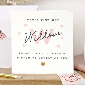 Personalised Glitter Sister Birthday Card, Poem Birthday Card For Sister, Pink Sister Birthday Card,  Gold Glitter Birthday Card, Gold heart