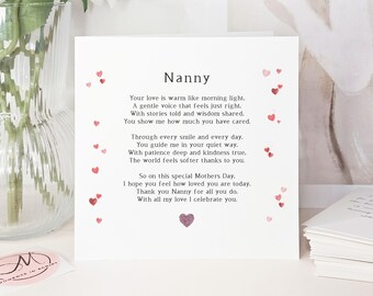 Mother's Day Card For Nanny, Poem Card From The Grandchildren, Meaningful Verse Words, Glitter Heart