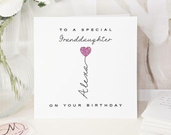 Luxury Personalised Granddaughter Birthday Card: Glitter Heart, Handmade