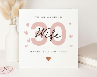 Luxury 30th Birthday Card for Wife – Neutral Design with Glitter Heart