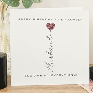 Carte d'anniversaire de luxe pour mari, carte d'anniversaire coeur rose pailleté pour mari, carte de mari texturée faite main, carte d'anniversaire faite main