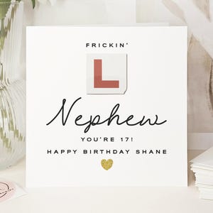 Luxury Handmade Funny 17th Birthday Card for Nephew: Gold Glitter Learner Plate