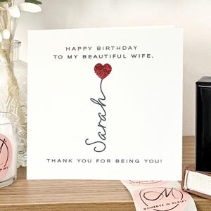 Carte d'anniversaire personnalisée pour femme, carte d'anniversaire de luxe pour femme, carte d'anniversaire spéciale pour femme, carte d'anniversaire à paillettes rouges pour femme