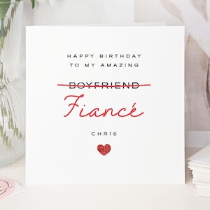 Luxury Handmade Personalised Birthday Card For Fiancé: Red Glitter Heart Design, Handmade in UK