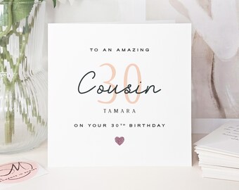 Luxury 30th Birthday Card for Cousin, Pink Glitter Heart Design
