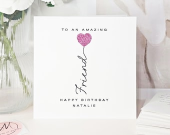 Personalised Pink Glitter Heart Birthday Card For Friend: Handmade
