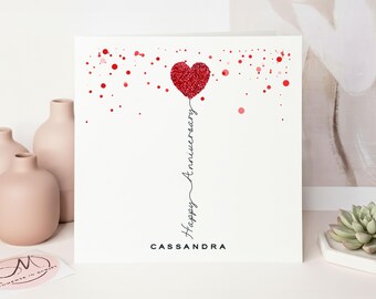 Luxury Personalised Red Glitter Heart Anniversary Card: Eco-Friendly Handmade