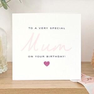 Carte d'anniversaire scintillante rose de luxe pour maman - Carte de voeux élégante scintillante faite main - Carte de voeux d'anniversaire spéciale pour maman
