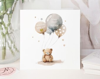 Personalised Balloons Baby Card, Handmade Glitter Heart Design