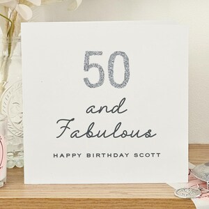 Carte personnalisée pour 50e anniversaire, 50e carte scintillante, 50e et fabuleuse carte d'anniversaire, carte personnalisée 50e anniversaire pour ami, carte argentée