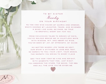 Luxury Personalised Sister Birthday Card: Pink Glitter Heart, Heartfelt Poem