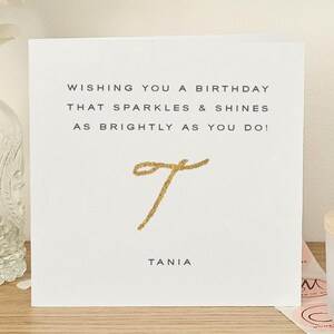 Carte d'anniversaire initiale personnalisée, carte d'anniversaire or scintillante écologique, carte d'anniversaire d'un ami, carte d'anniversaire personnalisée scintillante avec nom