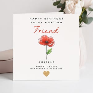 Handmade Gold Glitter Heart Poppy Birthday Card: August Birth Flower