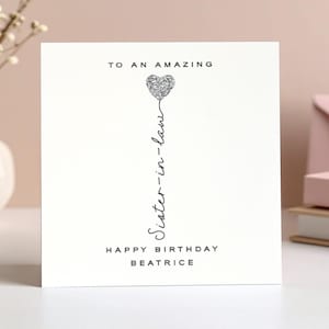 Carte d'anniversaire personnalisée scintillante pour belle-soeur, carte d'anniversaire coeur pailletée argentée pour belle-soeur, carte d'anniversaire délicate, cadeaux pour soeur
