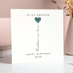 Carte d'anniversaire personnalisée scintillante pour beau-frère, carte d'anniversaire coeur bleu pour beau-frère, carte d'anniversaire délicate, carte de frère de luxe