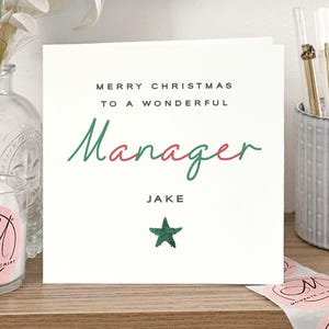 Carte de Noël spéciale pour collègue de travail, cadeau de Noël personnalisé pour manager, carte de Noël de manager, carte de Noël de travail, paillettes