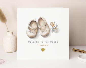 Hand-Finished New Baby Card, Welcome To The World, Personalised Name, Newborn Gifts