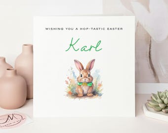 Personalised Easter Card, Handmade Rabbit Design