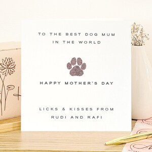 Carte imprimée patte scintillante fête des mères, carte chien fête des mères, cadeau chien pour maman
