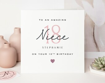Luxury 18th Birthday Card for Niece, Pink Glitter Heart Design