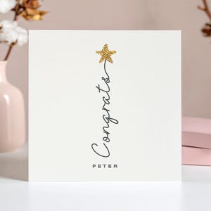 Carte personnalisée de félicitations d'étoile dorée scintillante pour un nouvel emploi, carte de célébration de luxe, carte de félicitations personnalisée pour avoir réussi les examens