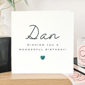 Carte d'anniversaire personnalisée à paillettes vertes scintillantes pour lui, carte d'anniversaire verte minimaliste spéciale pour elle, carte d'anniversaire à paillettes pour ami