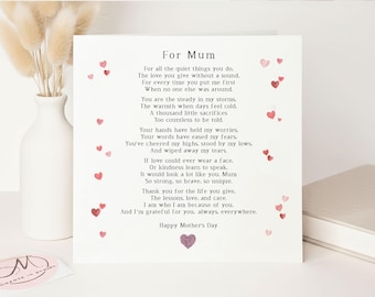 Emotional Mum Mother's Day Card: Pink Glitter Heart, Heartfelt Poem