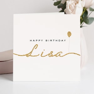 Luxury Handmade Personalised Glitter Birthday Card: Sparkly Script, Custom Name