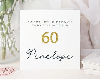 Luxury Personalised 60th Birthday Card for Friend, 60th Birthday Gift, 60th Gold Glitter Card