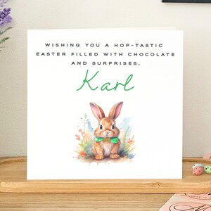 Carte de Pâques de luxe faite main personnalisée pour petit-fils | Joli lapin avec une carte de Pâques avec nom personnalisé pour petite-fille | Cadeau respectueux de l'environnement