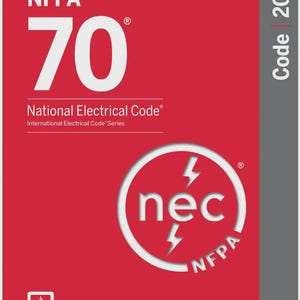May include: A red book cover with the text "NFPA 70 National Electrical Code" in white. The cover also features the "nec" logo inside a white circle with lightning bolts and the text "Code 2026".