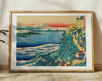 Katsushika Hokusai Print - "Poem by Yamabe no Akahito", Japanese Ukiyo-e Art, Vintage Japan Wall Decor, Woodblock Style, Japandi Print