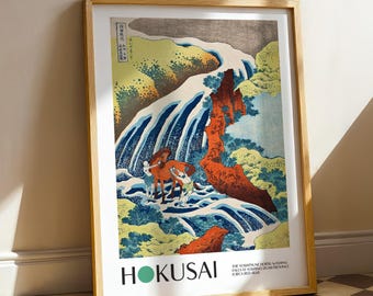 Katsushika Hokusai Print - Yoshitsune Horse-Washing Falls, Japanese Ukiyo-e Art, Vintage Japan Wall Decor, Woodblock Style, Japandi Print