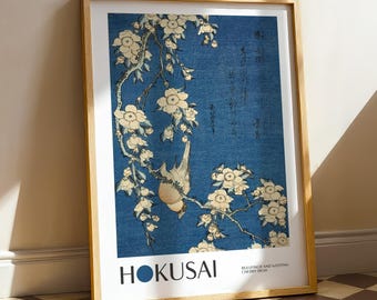 葛飾北斎 - ウソと枝垂れ桜 / 花鳥図 (1834) - 絵画写真ポスター