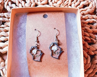 Handmade Wisconsin Flower Pendant Earrings: Hypoallergenic Stainless Steel