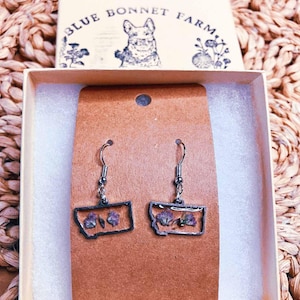 Montana Flower Pendant Earrings: Handmade Stainless Steel State Jewelry