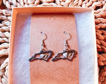 Handmade North Carolina Flower Pendant Earrings: Hypoallergenic Stainless Steel