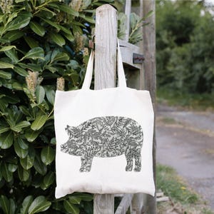 sac fourre-tout en cochon brodé, cochon coloré, cadeau pour amoureux des cochons, maman cochon, animal de la ferme, fourre-tout du marché de producteurs, sac réutilisable, cartable, cochon élégant, cochon