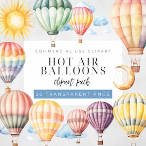 Heteluchtballon clipart aquarel kinderkamer muur kunst decor babyshower clip art reizen graphics baby commercieel gebruik PNG set van 20