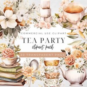 Clipart acquerello Tea Party Clipart tazza da tè Junk Journal Tea Time Afternoon Tea Vintage High Tea Download digitale Uso commerciale Set di 30