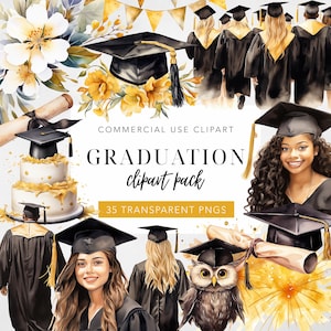 Abschluss Clipart Aquarell grad Clip Art Kappe Universität Studenten Kleid Robe Diplom Digitaler Download Kommerzielle Nutzung PNG 300 DPI Set von 35
