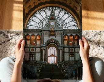 Antwerpens centralstationsaffisch: Storslagen arkitekturfotografi, Belgien reseaffisch