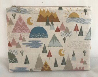 Cross Make-up Bag Zippered Pouch Gift Bag Brown Beige Travel Pouch Black Storage Bag Purse Earthtone Southwest Pattern