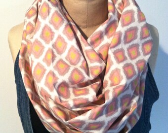 Ikat Print Double Layer Cotton Infinity Scarf, Circle Scarf, Tribal Print, Boho, Teacher Gift, Mother's Day, Holiday, Gifts for Her, Fall